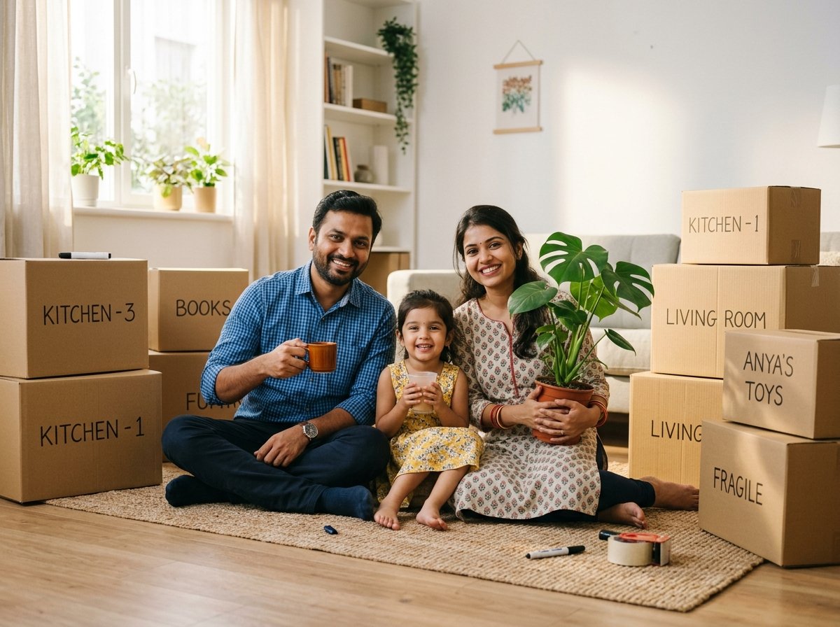 Family settling into a new home after relocation