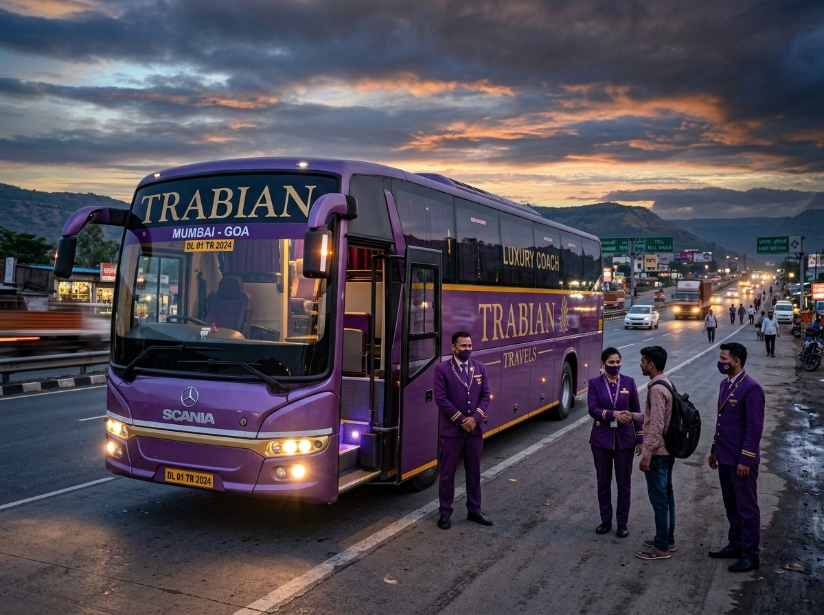 Trabian luxury coach on highway at night