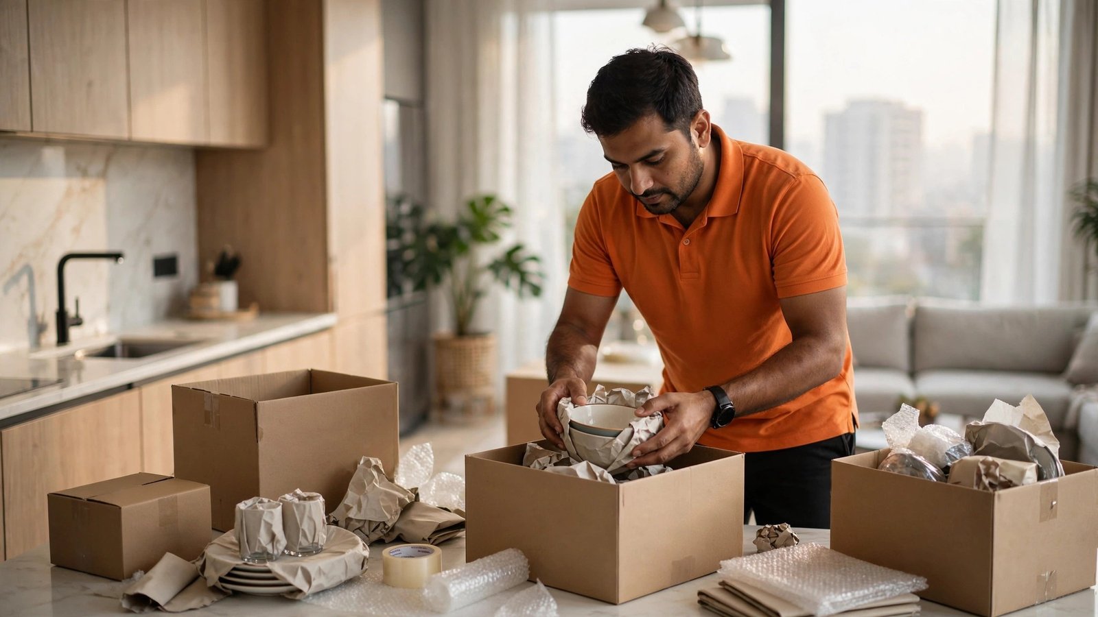 Trabian crew packing a Gurgaon apartment