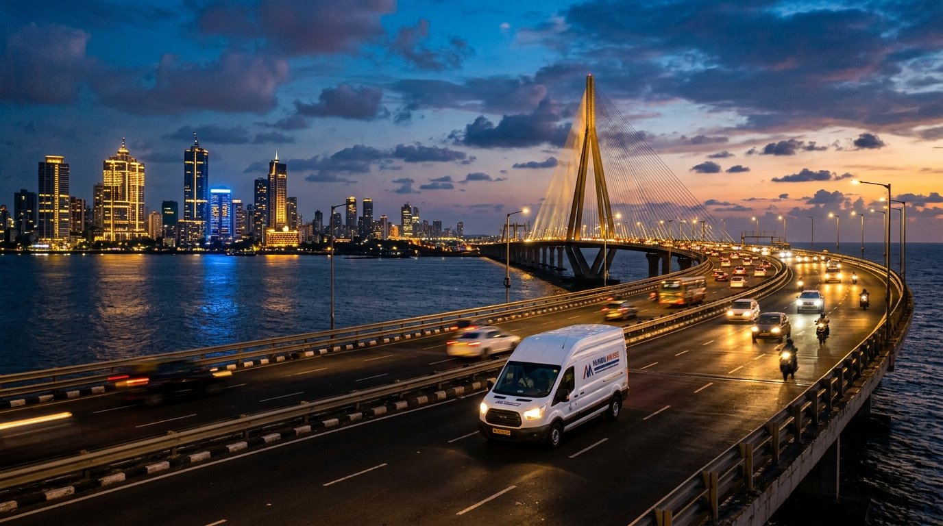 Trabian truck crossing the Bandra-Worli Sea Link, Mumbai