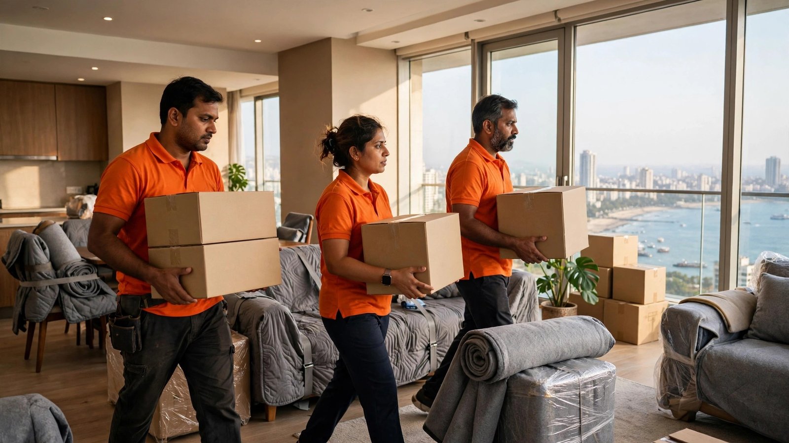 Trabian crew packing a Mumbai apartment